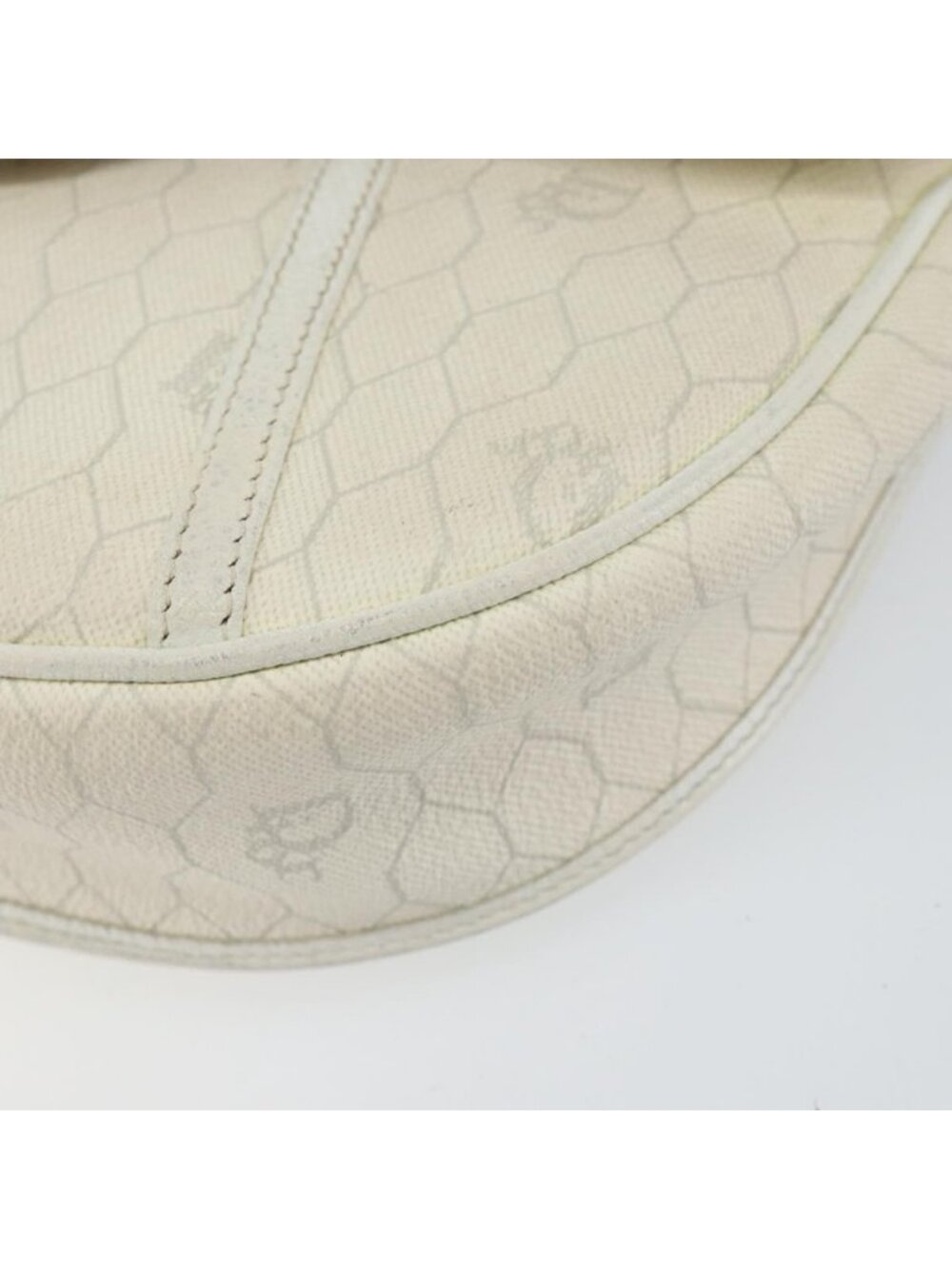 Authentic Christian Dior Honeycomb Canvas Chain Shoulder Bag PVC White Gold - Picture 2 of 16